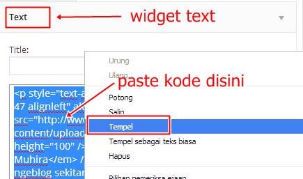 (gambar 4 : paste kode HTML di widget Text)