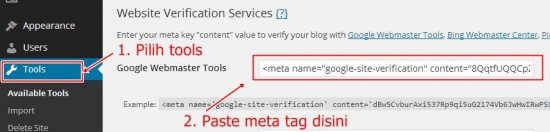 verifikasi wordpress ke webmaster tools